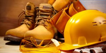 industrial concept with tools and equipment, selective focus on nearest